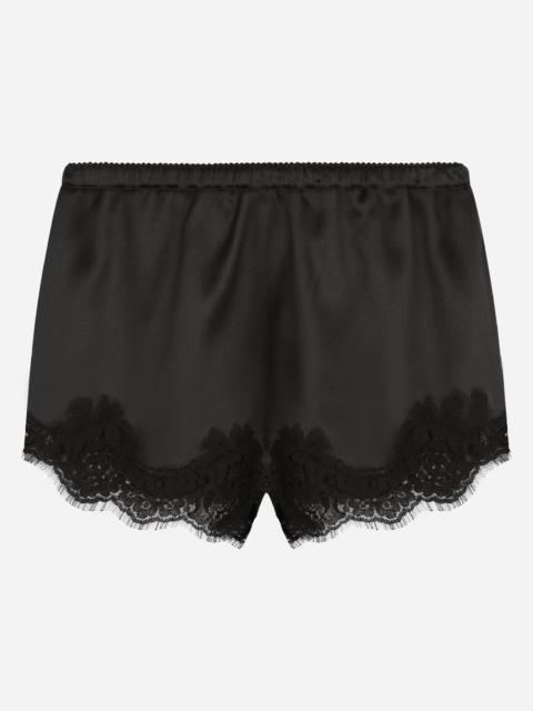 Satin lingerie shorts with lace detailing