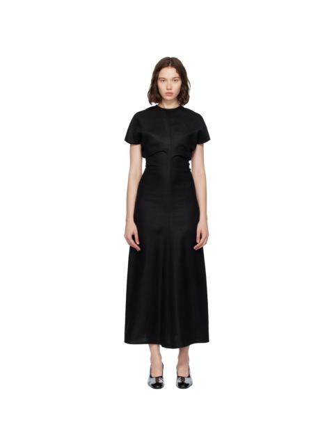 Totême Black Slouch Waist Basketweave Midi Dress