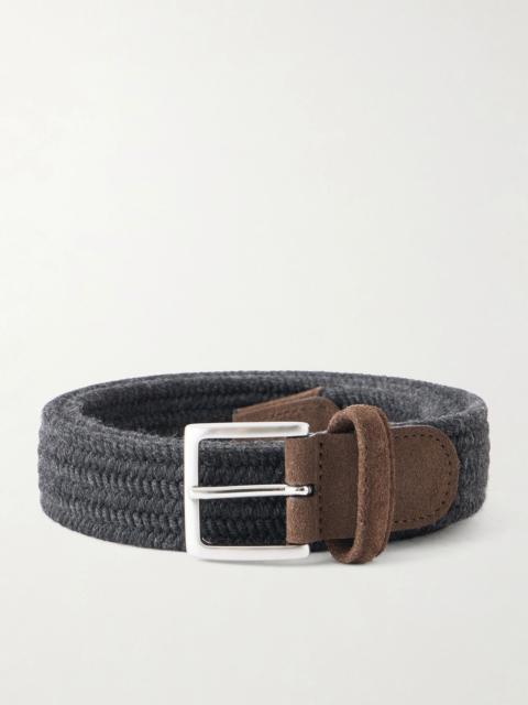 Anderson's 2cm Suede-Trimmed Braided Belt Navy