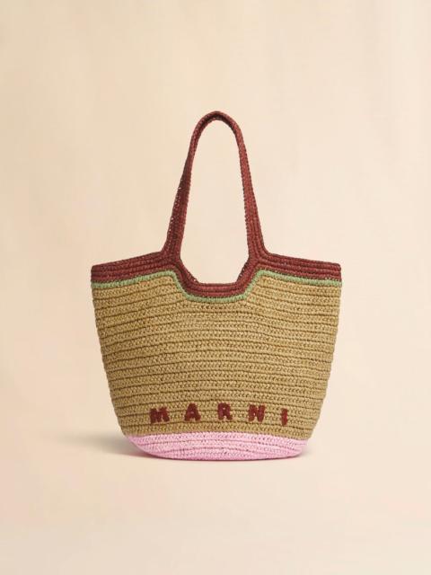 Marni BURGUNDY AND PINK PAPER RAFFIA SEASIDE HOBO BAG