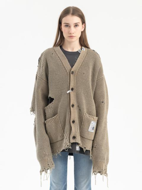 Maison MIHARAYASUHIRO KHAKI BLEACHED KNIT CARDIGAN