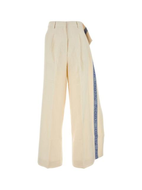 Ivory cotton blend wide-leg pant