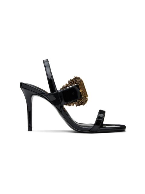 VERSACE JEANS COUTURE Black Baroque Buckle Patent Emily Heeled Sandals