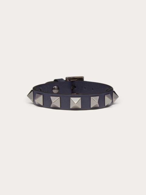 Valentino ROCKSTUD LEATHER BRACELET WITH RUTHENIUM STUDS