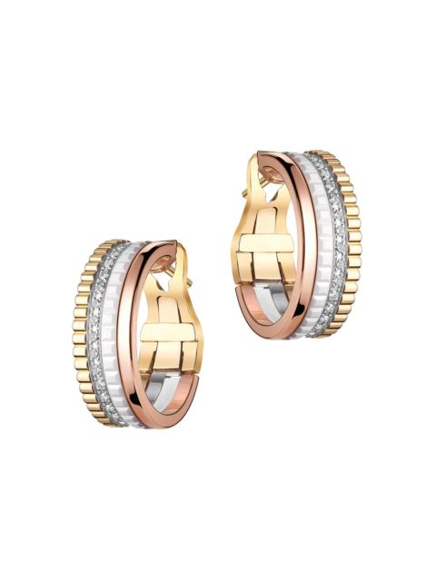 Boucheron Women's Quatre Tri-Tone 18K Gold, 0.36 TCW Diamond, & Ceramic Hoop Earrings
