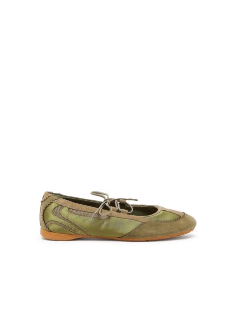 Diesel D-MILE - LACE-UP BALLERINA FLATS IN LEATHER AND MESH
