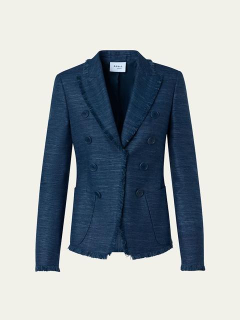 AKRIS Indian Silk Fringed Double-Breasted Blazer Jacket