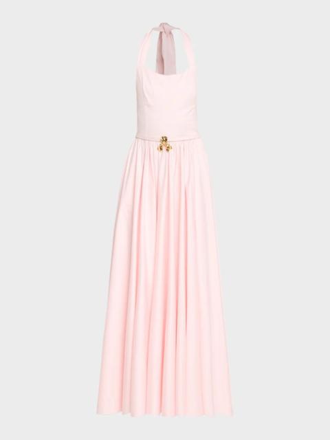Oscar de la Renta Iris Belted Stretch Cotton Fit-And-Flare Halter Dress