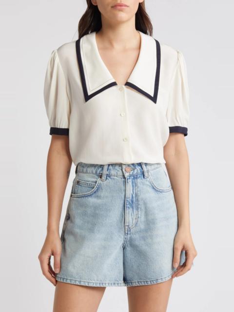 FRAME Sailor Puff Sleeve Silk Button-Up Shirt