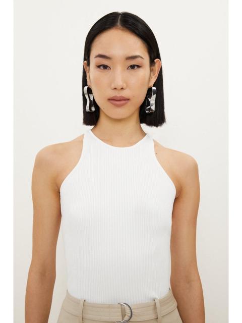 KAREN MILLEN Viscose Blend Rib Knit Racer Vest