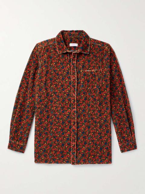 Cutaway-Collar Floral-Print Cotton-Corduroy Shirt