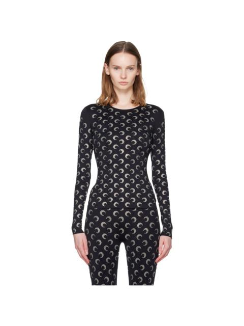 Marine Serre Black Recycled Moon Strass Second Skin Crewneck T-shirt