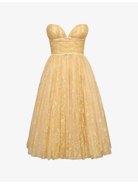 House of CB Madame Strapless Woven Midi Dress