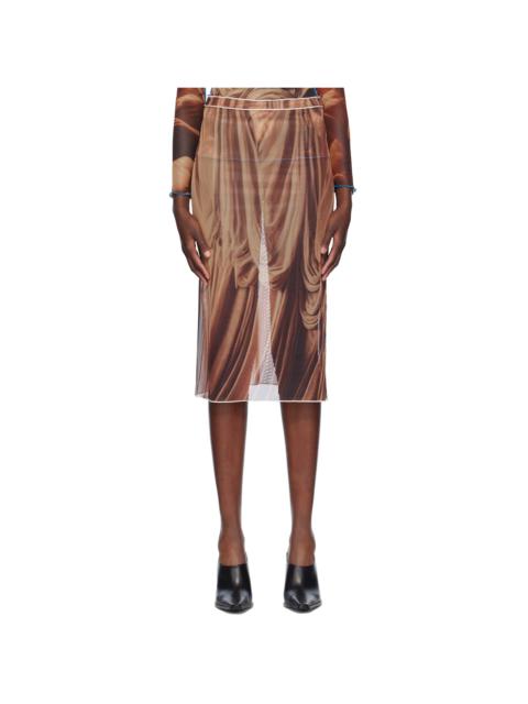 rokh Brown Draped Printed Midi Skirt