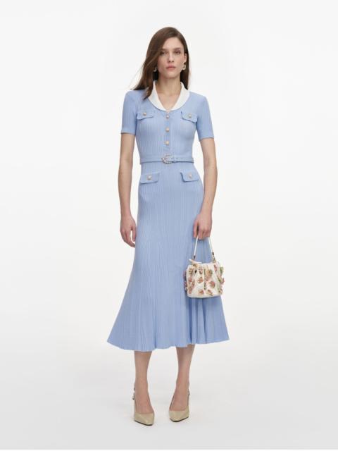 self-portrait Blue Ribbed Knit Midi Dress