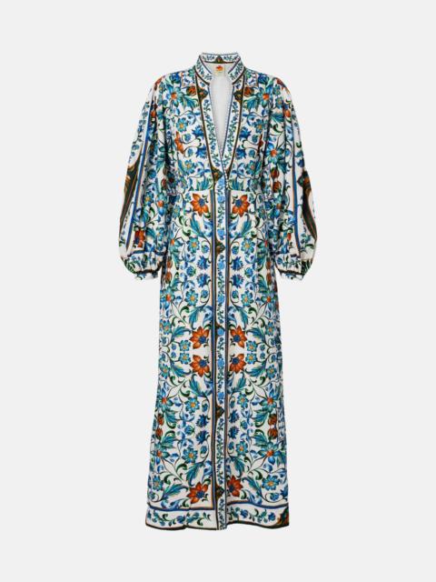 FARM RIO Flora Tile linen-blend maxi dress