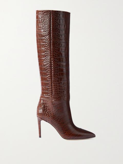 PARIS TEXAS Stiletto Croc-effect Leather Knee Boots