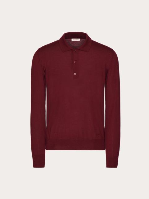 Valentino LONG-SLEEVE CASHMERE AND SILK POLO SHIRT WITH VLOGO SIGNATURE EMBROIDERY