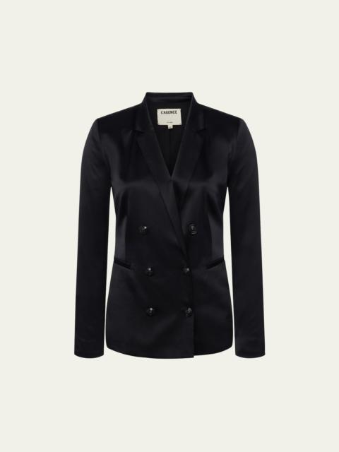 L'AGENCE Silk Satin Double-Breasted Blazer