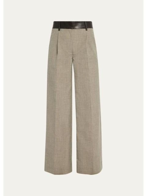 CHRISTOPHER ESBER Tropical Wool Leather-Waisted Wide-Leg Trousers