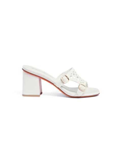 Santoni Women's white woven leather double-buckle Didi high-heel sandal
