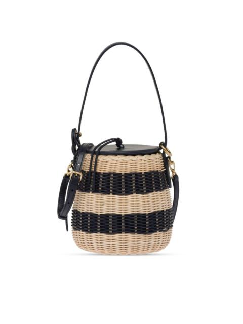 striped woven-wicker bucket bag