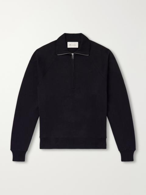 AMI Paris Logo-Embroidered Cotton-Jersey Half-Zip Sweatshirt