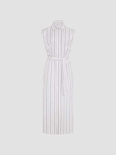 Another Tomorrow Women's Sleeveless Pleat Back Tie Dress - White Navy Stripe