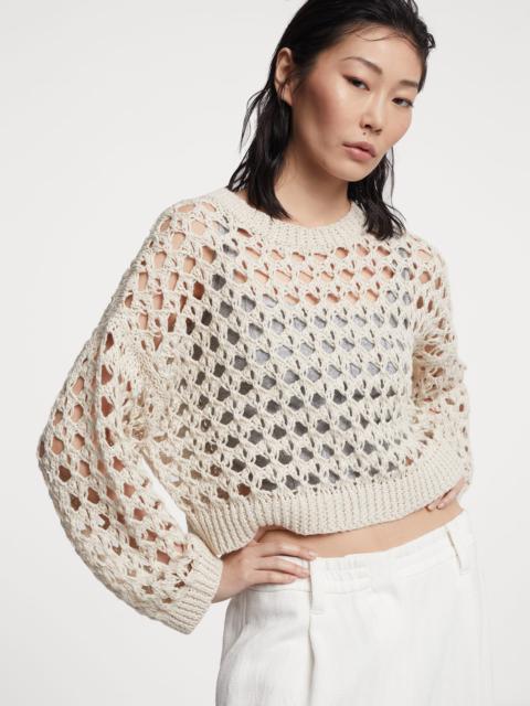 Jute and cotton cropped mesh sweater
