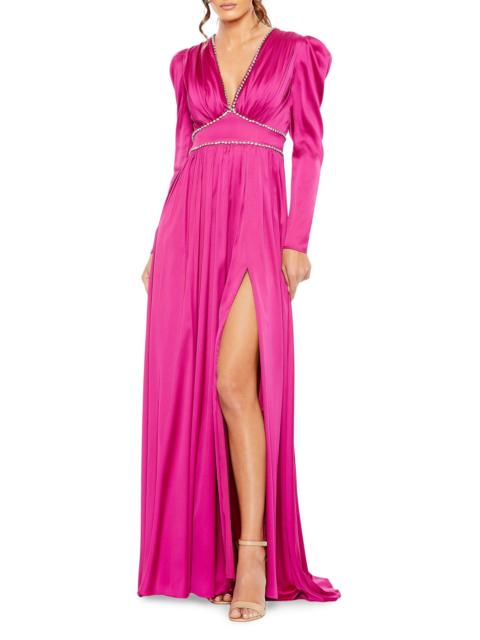 MAC DUGGAL Women's Ieena Satin Embellished Empire Gown - Magenta