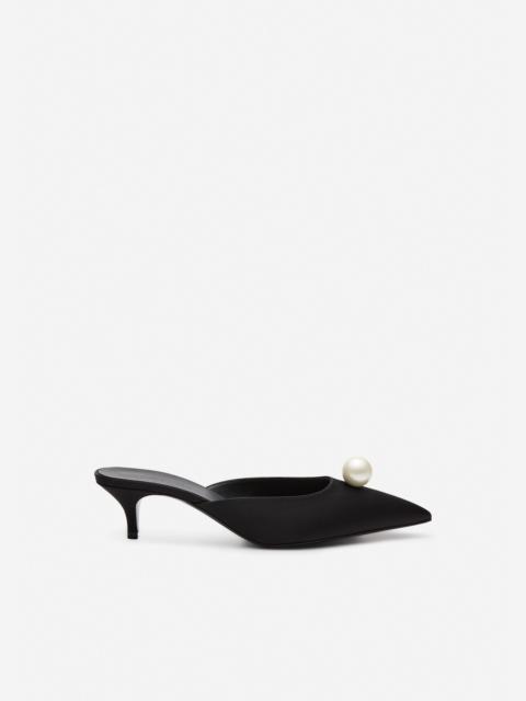 MAGDA BUTRYM Kitten heel mules with pearl detail in black satin
