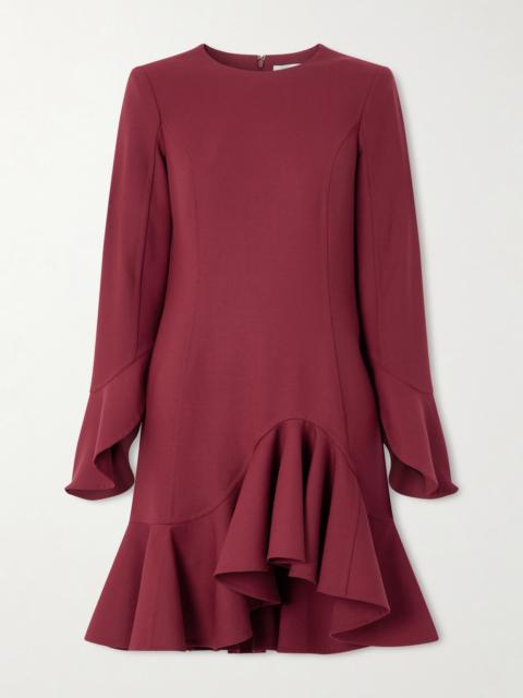 Oscar de la Renta Asymmetric Ruffled Wool-blend Crepe Midi Dress