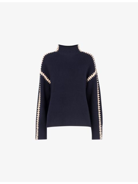 WHISTLES Blanket-Stitch Wool-Blend Jumper