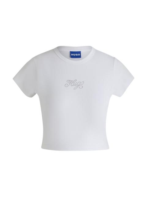 HUGO STRETCH-COTTON T-SHIRT WITH CRYSTAL-STUDDED LOGO