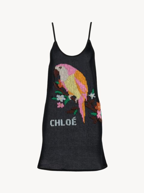 Chloé THIN-STRAP FITTED LOGO MINI DRESS IN A COTTON MESH KNIT