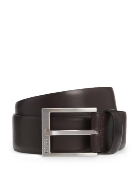 BOSS ITALIAN-LEATHER BELT WITH SILVER-TONED BUCKLE