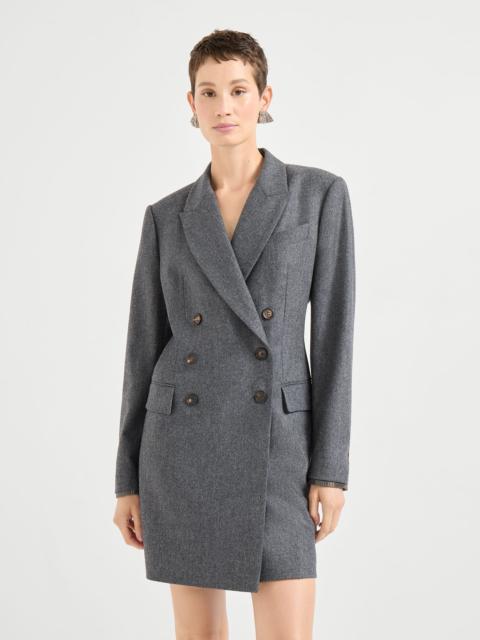 Brunello Cucinelli Virgin wool flannel blazer dress with shiny cuffs and pocket square