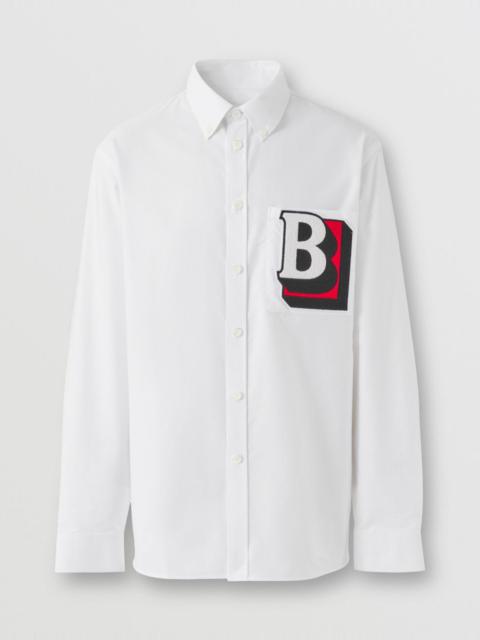 Letter Graphic Button-down Cotton Shirt
