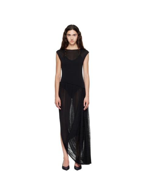 Balmain Black Long Draped Viscose Maxi Dress