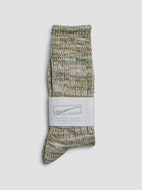 Nigel Cabourn Anonymous Ism 5 Colour Mix Crew Sock in Khaki