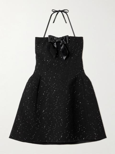 SHUSHU/TONG Strapless Bow-detailed Sequin-embellished Wool-blend Mini Dress