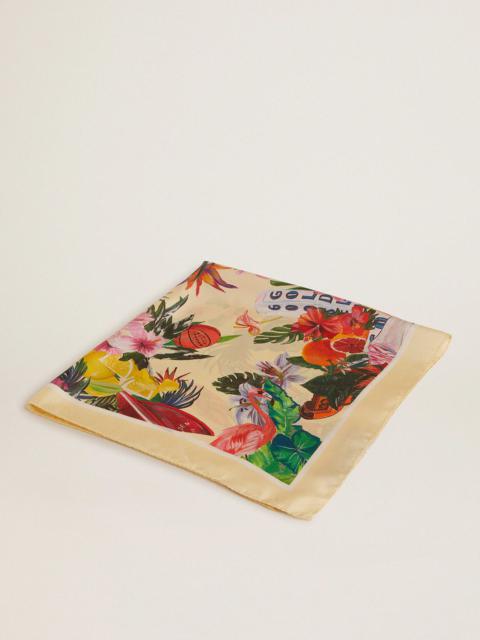 Golden Goose Lemonade-colored silk scarf with multicolored tropical print