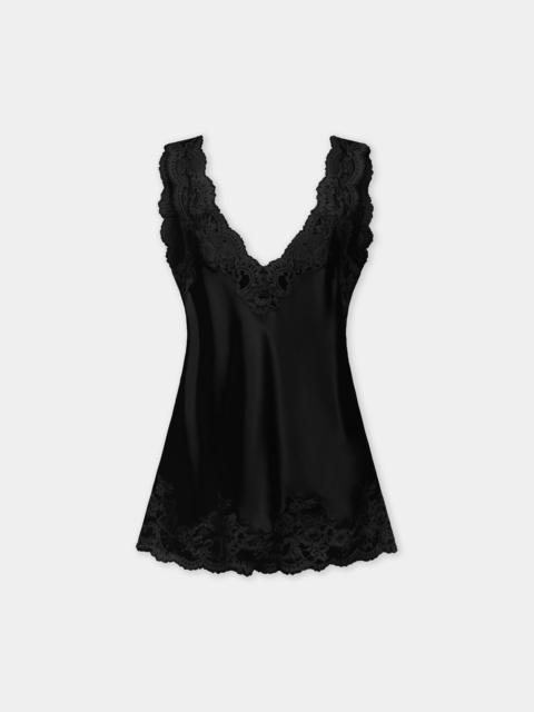 rabanne BLACK SILK TANK TOP WITH LACE DETAILING