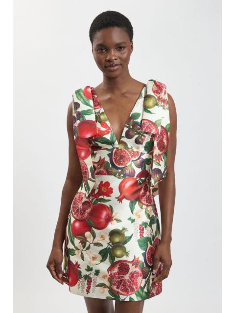 KAREN MILLEN Petite Fruit Print Tie Shoulder Twill Mini Dress