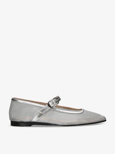 Round-toe mesh and patent-leather Mary-Jane flats