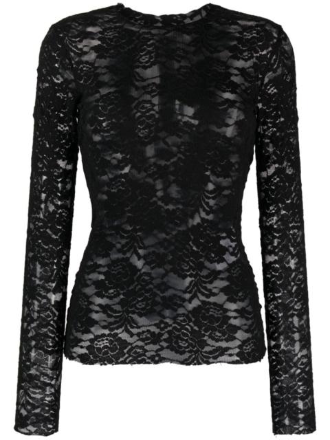 We11done semi-sheer floral-lace top