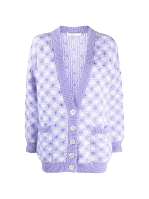 vichy-intarsia crystal-embellished cardigan