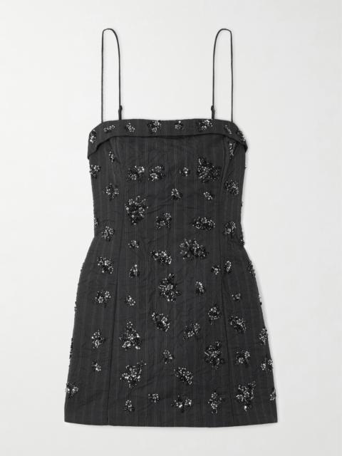 SIMKHAI Anden Embellished Striped Woven Mini Dress