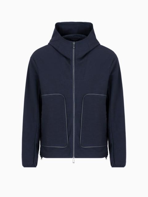Technical-seersucker hooded blouson with zip