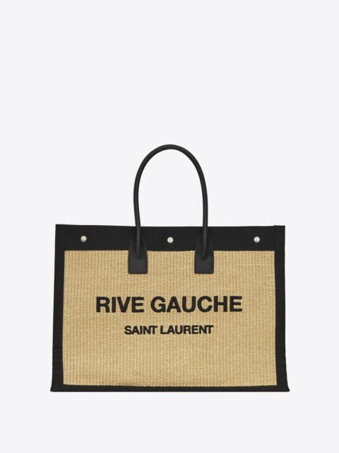 rive gauche tote bag in embroidered raffia and leather